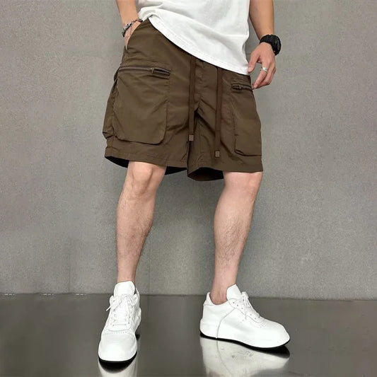 saferido Mens Casual Cargo Shorts Fashion Hip-Hop High Street Solid Color American Loose Spring And Summer New Style Half Trousers