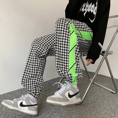 saferido Loose Trend Casual Sweatoants Men's Houndstooth Binding Feet trousers Fashion Spring and Summer Sports Contrast color Pants