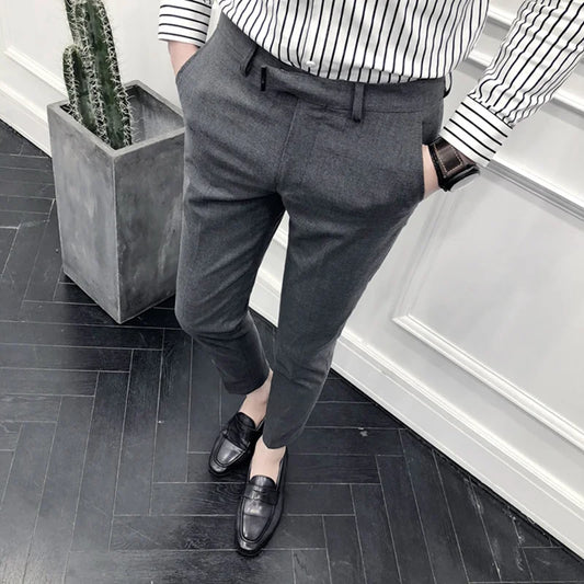 saferido New Style Men's Spring High Quality Cotton Business Suit Trousers/Male Slim Fit Pure Color Leisure Suit Pants 28-36