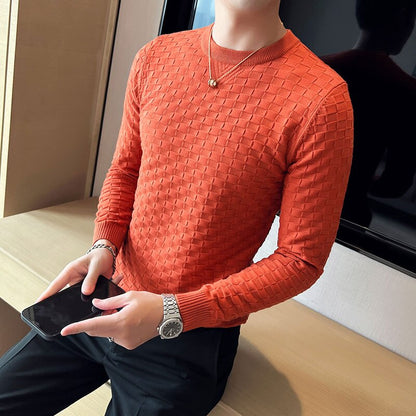 Brand Clothing Men Autumn And Winter High Quality Knitting Sweater Male Slim Fit Plaid Pullover Tight Sweater With o-Neck