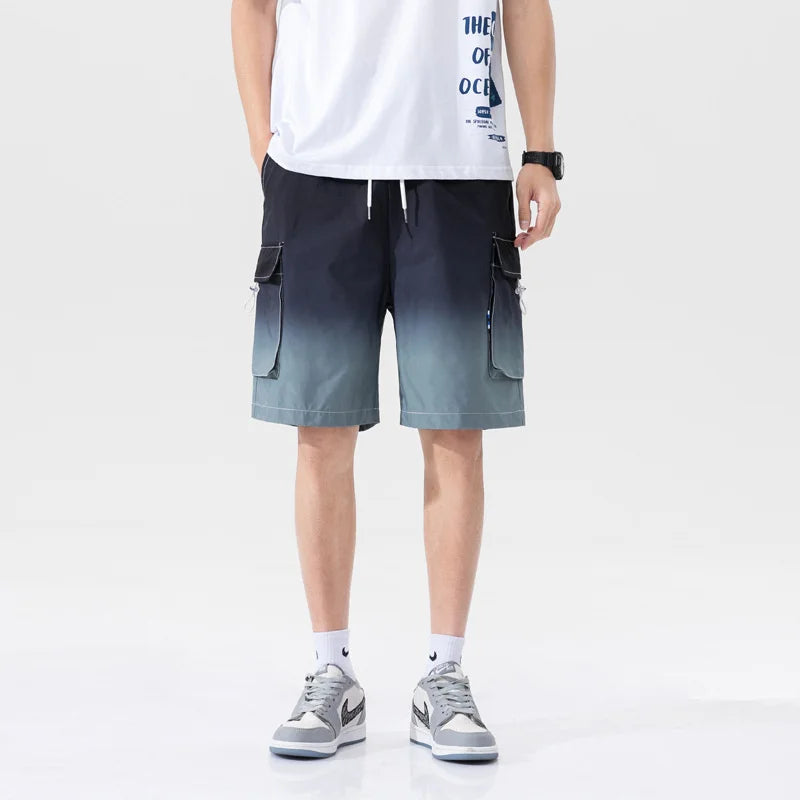 saferido HIP HOP Streetwear Summer Korean Fashion Ombre Drawstring Cargo Shorts For Men Loose Straight Multi-pocket Short Pants Casual Gym pantalones cortos