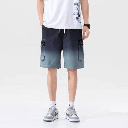 saferido HIP HOP Streetwear Summer Korean Fashion Ombre Drawstring Cargo Shorts For Men Loose Straight Multi-pocket Short Pants Casual Gym pantalones cortos