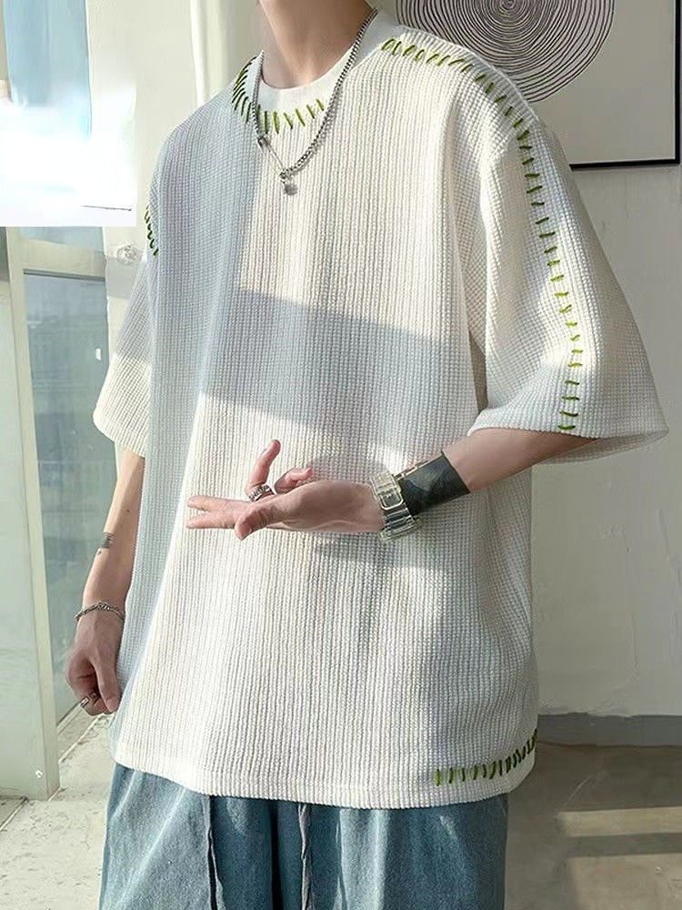 T-Shirts Thin Spring Summer Thin Straight Pullovers Solid Color Men's Clothing Fashion Casual Loose Handsome Round Neck Man