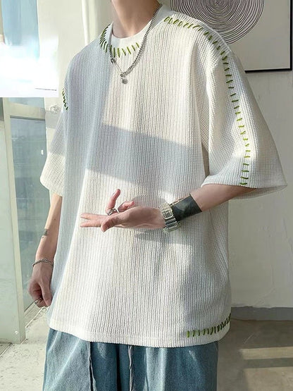 T-Shirts Thin Spring Summer Thin Straight Pullovers Solid Color Men's Clothing Fashion Casual Loose Handsome Round Neck Man