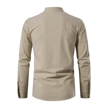 Men Cotton Linen Shirt Casual Shirts Long Sleeve Shirt V-neck Blouse Casual Harajuku Tops Thin Tees with Lace Up Men Clothing