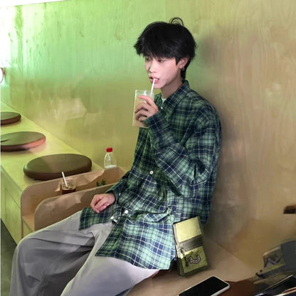 saferido Hipster Men Shirts Plaid Comfortable Temperament Long Sleeve Commuting Casual Harajuku Classical All-match Korean Spring Autumn