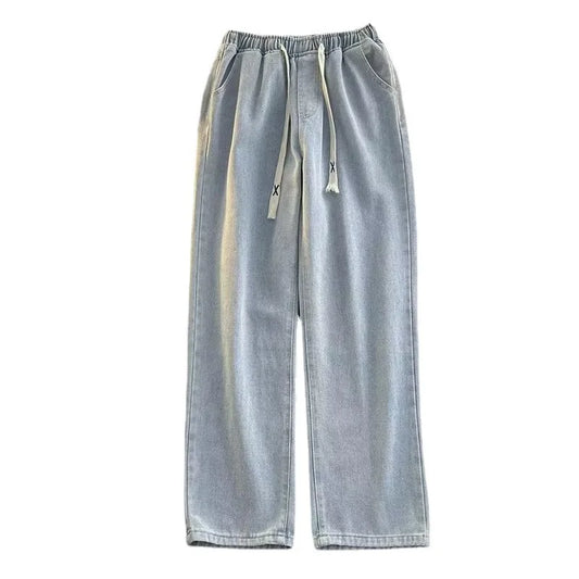 saferido Spring And Autumn Harajuku Hong Kong Style Simple Loose Trend Ins Versatile Casual Drawstring Straight Long Pants Jeans For Men