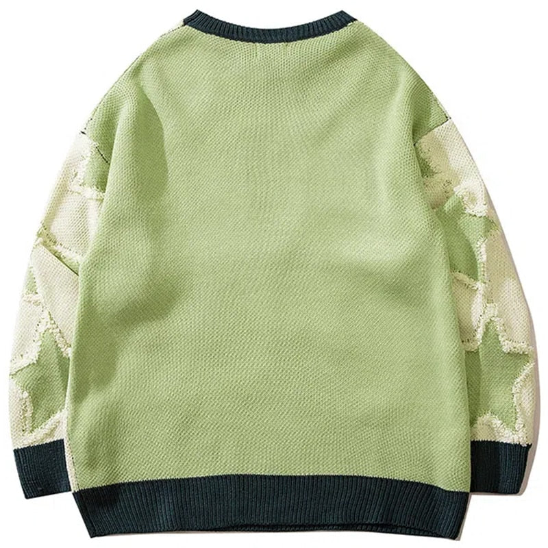 Vintage Five Pointed Star Sweater For Men Winter Retro Hip Hop Knitwear Pullover Knitted Streetwear Women Oversized Sweater