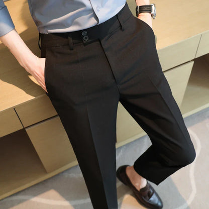 saferido Men Dress Pants High Waist Trousers Autumn New British Style Straight Slim Fit Suit Pants Solid Casual Fashion Men Clothing