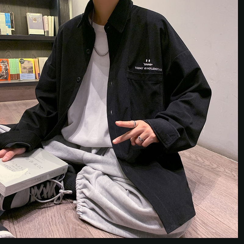 New Men's Casual Shirts Long Sleeve Oversized Vintage Graphic Male Blouses Tops Fashion Spring Clothing