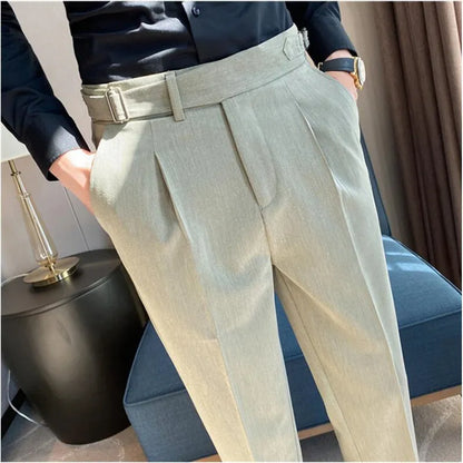 saferido  British Style Autumn New Solid High Waist Trousers Men Formal Pants High Quality Slim Fit Business Casual Suit Pants Hommes