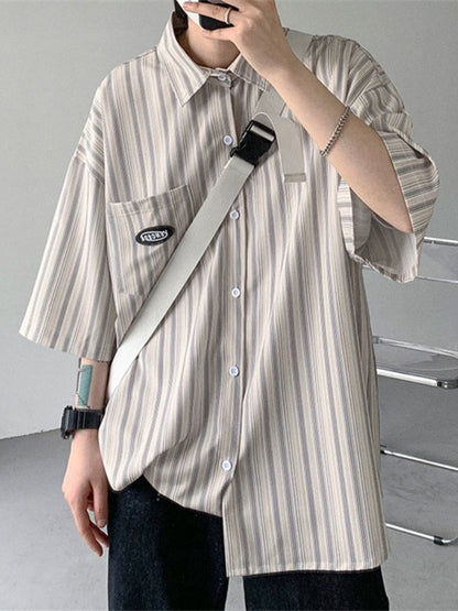 Summer Men's Short Sleeve Striped Shirts Fashion Print Shirt Mens Blouses Streetwear Brand Loose Casual Shirt Tops Men