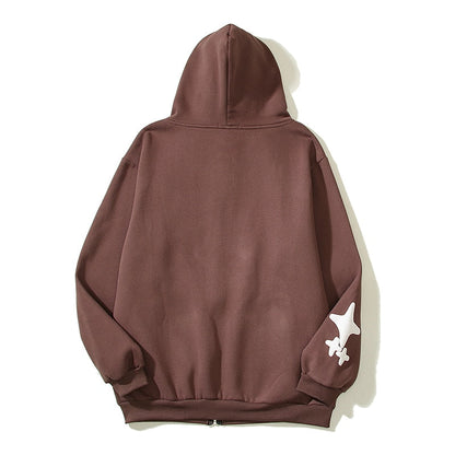 Foam Graffiti Zipper Hooded Hoodies for Men Fleece Casual Cardigan Coat Unisex Hip Hop Loose Sweatshirts