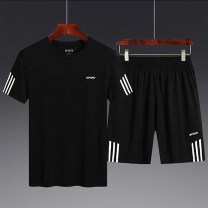 Summer Breathable Sports Suit Men's Short-Sleeved Shorts Loose Quick Drying T-Shirt Short Quarter Pants Casual Running Suit