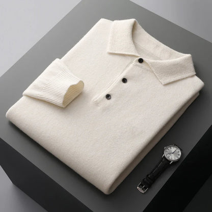 men's lapel pullover long sleeve POLO neck sweater loose top business casual knit bottoming shirt