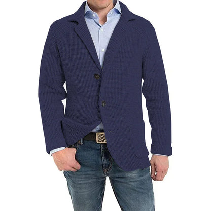 British Style Mens Clothing Knit Cardigan Autumn Winter Fashion Single Breasted Black Stand Collar Knit Sweater Coats Men