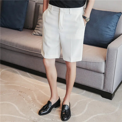 saferido British Style Men's Summer Business Leisure Shorts/Male Slim Fit Loose Suit Shorts/White Blue Black Plus Size S-2XL