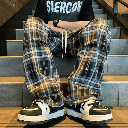 saferido Summer Plaid Pants Men S-3XL Casual Straight Trousers for Male/Female Harajuku Hip-hop Pants