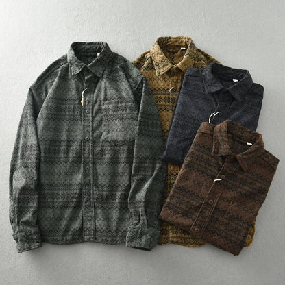 Vintage corduroy shirt for men Japanese ethnic embroidered baggy lapel long sleeve top coat fashion autumn