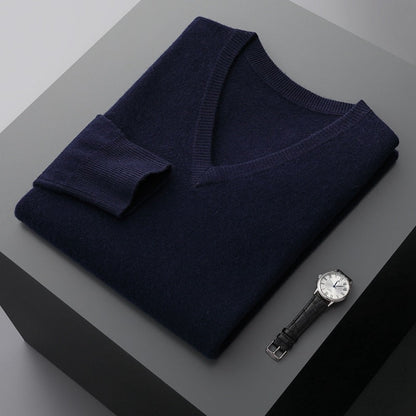 Merino Wool Sweater Men's V-neck Pullover Top Autumn Winter Knitted Casual Loose 100% Pure Wool Jacket