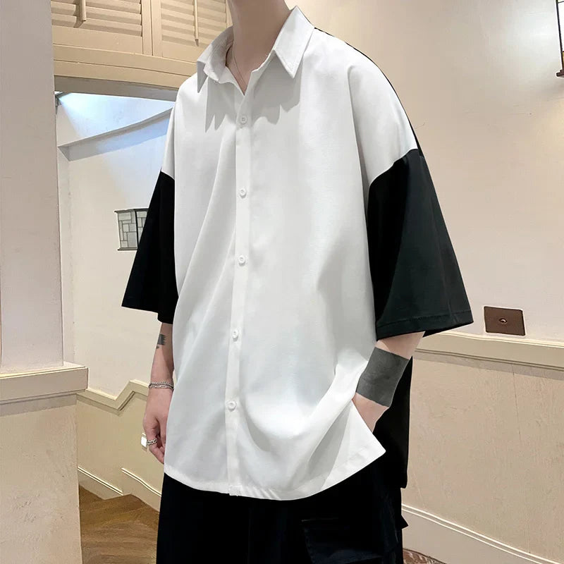 saferido Summer Short Sleeve Shirt Men Fashion Oversized Ice Silk Shirt Men Streetwear Loose Dress Shirts Mens Hawaiian Shirt M-3XL