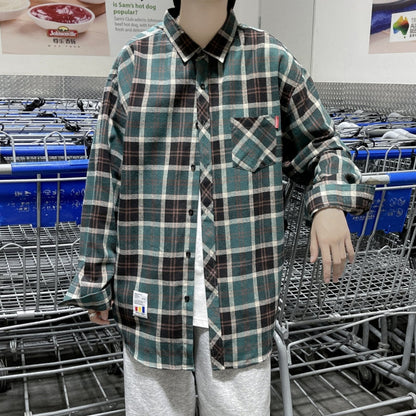 Spring New Oversize Retro Plaid Blouses Male High Quality Long Sleeve Cotton Plaid Shirts Hip Hop Flannel Checked Shirts Men