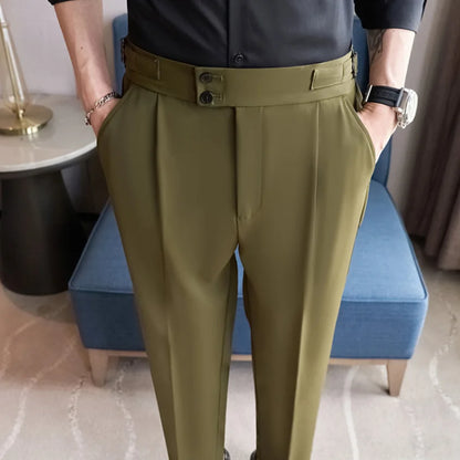 saferido British Style Simple High Waist Casual Pants Slim Solid Suit Trousers Pantalon De Travail Pour Homme Business Korte Homme 3XL