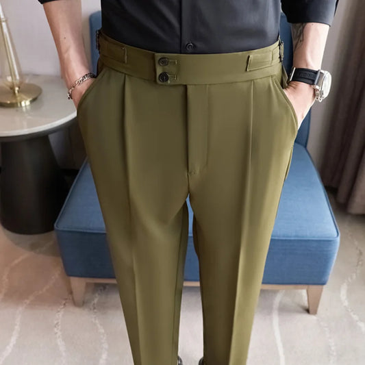 saferido British Style Simple High Waist Casual Pants Slim Solid Suit Trousers Pantalon De Travail Pour Homme Business Korte Homme 3XL
