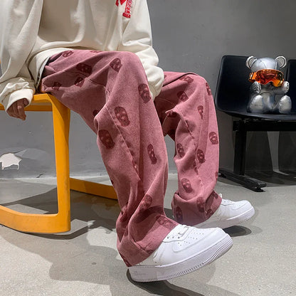 saferido Baggy Corduroy Men Wide Pants Spring Fashion Design Print Trousers Hiphop Straight Sweatpants Oversized Bottoms Man Y2k Clothes