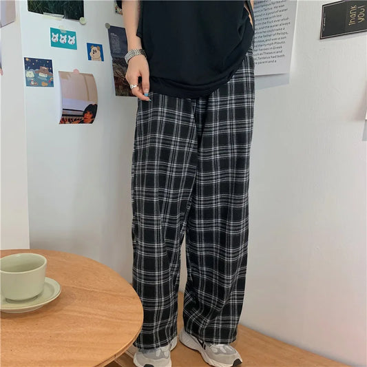 saferido Spring Men Pants Black Women Plaid Trousers Casual Oversize Loose Wide Leg Trouser Harajuku Hip-hop All-match Streetwear S-4XL