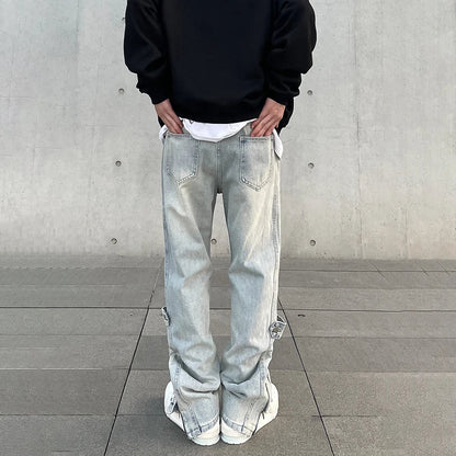 Streetwear Jeans Men Y2k Autumn Fashion Casual Zip Flared Trousers Slim Blue Vintage Winter Stacked Street Original Denim Pants