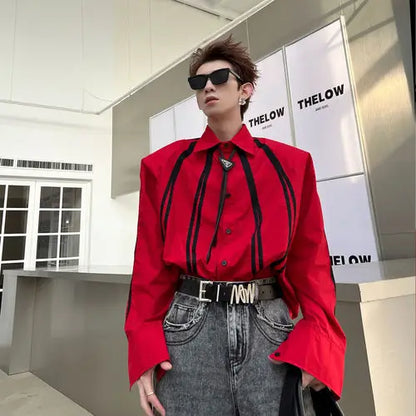 saferido Fashion Korean Spring New Long Sleeve Men turndown collar T-shirt Round Collar White Black Red Solid Color Shirts For Male