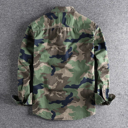 Spring Autumn New Men's Wash Camouflage American Tooling Long-Sleeved Shirt Double Pocket Everything Casual Military Youth