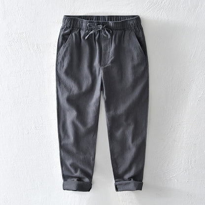 Cotton Linen Pants for Men Solid Color Casual Fashion Trousers Male Elastic Waist Straight Pants Plus Size 4XL