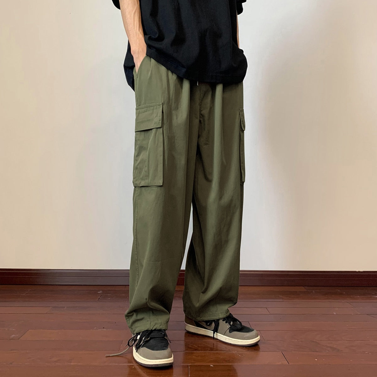 Big Pockets Casual Cargo Pants Men's Vintage Hip-hop Pants Fashion Loose Straight Wide Leg Pants Men Streetwear Trousers Male