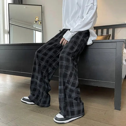 saferido Check Trend Plaid Baggy Trousers For Men Loose Classic Korean Style Designer Clothes Big Size Harajuku Fashion Casual Pants Man