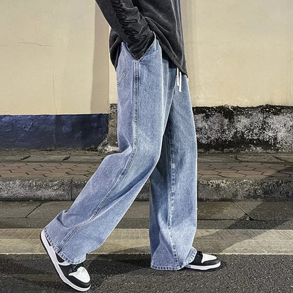 saferido New Korean Fashion Loose Jeans Classic Straight Straight Baggy Wide Leg Trousers Street Hip Hop Pants 3XL Black Grey Blue