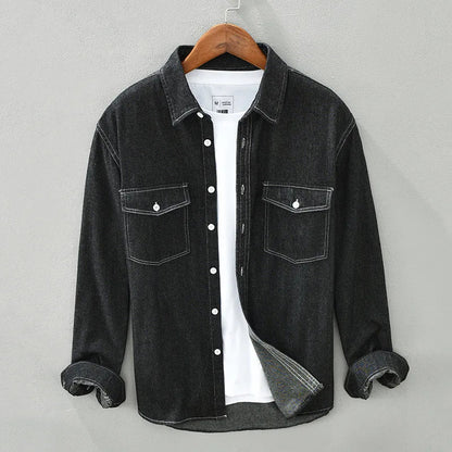 100% Cotton Japan Fashion Style Washed Denim Shirts for Men Spring Autumn Long Sleeve Casual Workwear Youth Cityboy Tops Coats