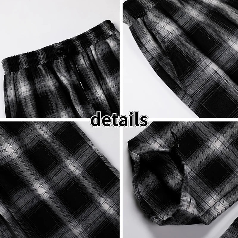 Plaid Design Vintage Pants Men Plus Size 3XL Loose Teens Couples Chic Harajuku Japanese Style All-match Straight Trousers Simple