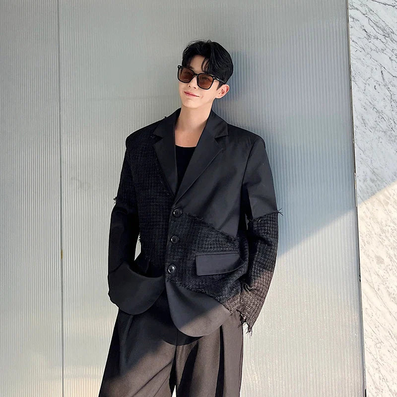 saferido Fashion Korean Spring New Men's Patchwork Tassels Suits Niche Blazers Male Casual Solid Color Shoulder Pad Lapel