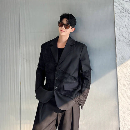 saferido Fashion Korean Spring New Men's Patchwork Tassels Suits Niche Blazers Male Casual Solid Color Shoulder Pad Lapel