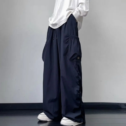 saferido Japanese Casual Loose Pocket Trendy Drawstring Ankle Tie Workwear Pants Versatile Wide Leg Mop Pants Spring Autumn New Style