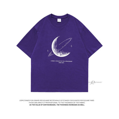 HybSkr Simple Stroke Moon Graphic Men Tshirt Oversize Letter Print Short Sleeve T-shirt Cotton Male Streetwear Unisex Basic Tops