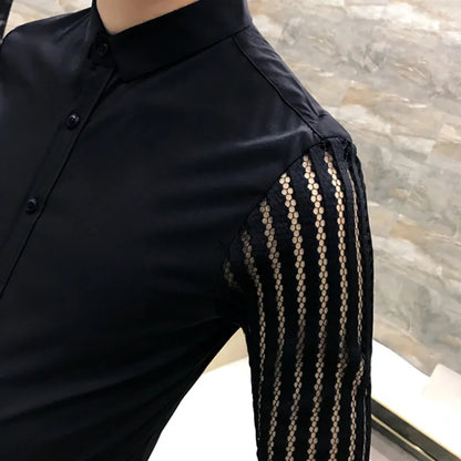 saferido Male Spring Hollow Out Shirt with Long Sleeves/Men's Slim Fit Lapel Business Shirt Brand Clothing Leisure Tops S-3XL