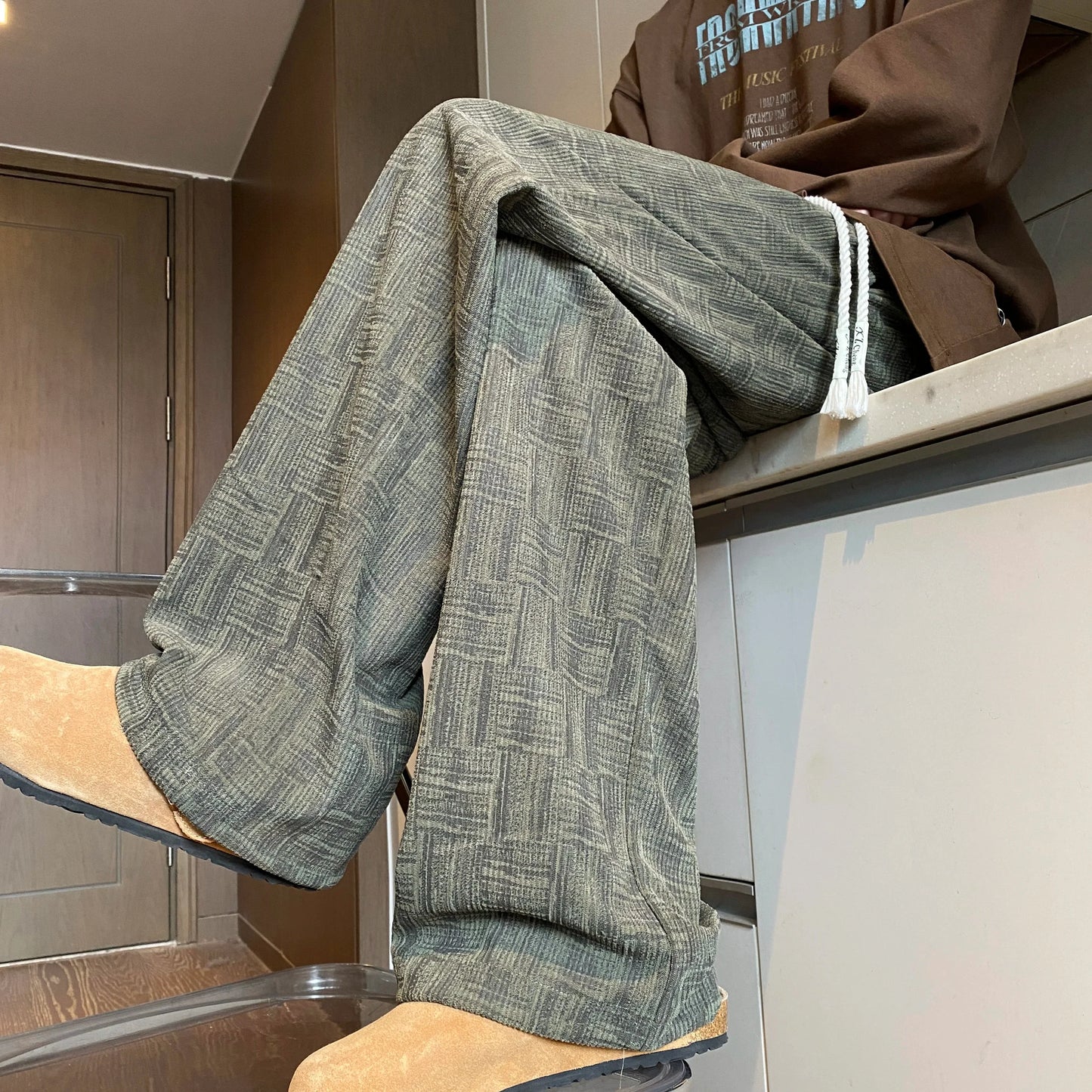 saferido Corduroy Casual Pants For Men Autumn Style American Fit Loose Fit Leg Sweatpants Personality trend Straight Leg Pants