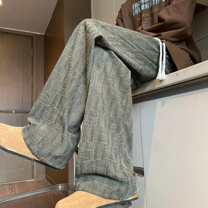 saferido Corduroy Casual Pants For Men Autumn Style American Fit Loose Fit Leg Sweatpants Personality trend Straight Leg Pants
