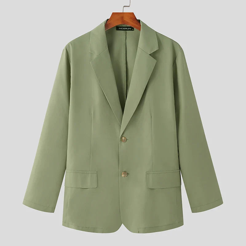 Men Blazer Solid Color Lapel Long Sleeve Streetwear Fashion Button Casual Suits Men Elegant Leisure Thin Coats 5XL