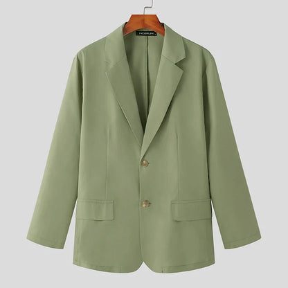 Men Blazer Solid Color Lapel Long Sleeve Streetwear Fashion Button Casual Suits Men Elegant Leisure Thin Coats 5XL