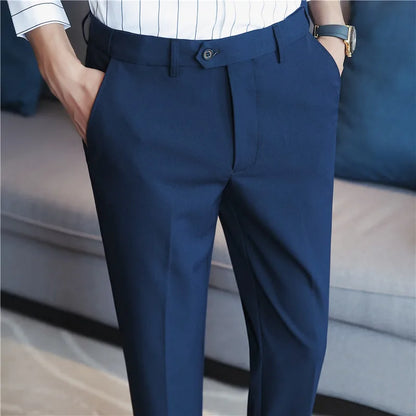 saferido British Style New Solid High Waist Suit Pant Men Business Formal Wear Trousers High Quality Slim Casual Office Suit Pants 28-38