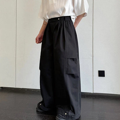 saferido Original Pleated Splicing Design Plain Straight Pants 2024 Spring New Men's Fashion Loose Street Wide Leg Trousers